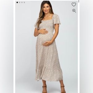 Pink Blush Heyson Ivory Floral Smocked Maternity Maxi Dress Medium